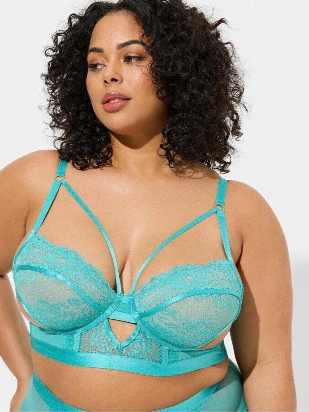 Torrid Teal Nude Lace Longline Bralette Underboob Cutout – Size 0 EUC